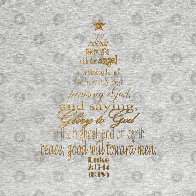 Christmas Tree Word Art Design Featuring Luke 2:13-14 Gold by PurposelyDesigned